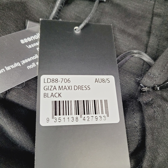 Lioness Halter Dress Linen Black Small GIZA Maxi Side Zipper Vaca Travel Resort - Picture 10 of 14